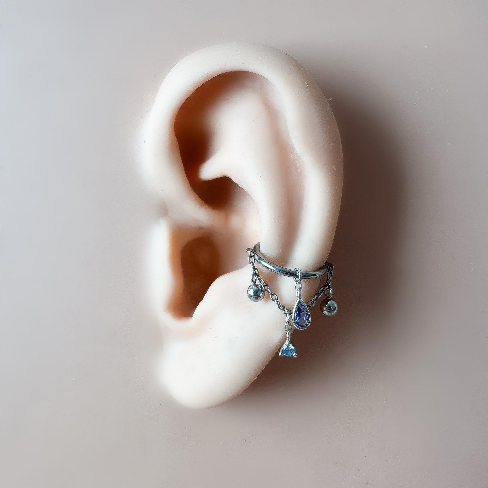 14g 16g 18g 6mm-12mm Dainty Selene Dusty Blue Single Chain Conch Piercing, conch earring, chain piercing, helix hoop, Surgical Steel Clicker
