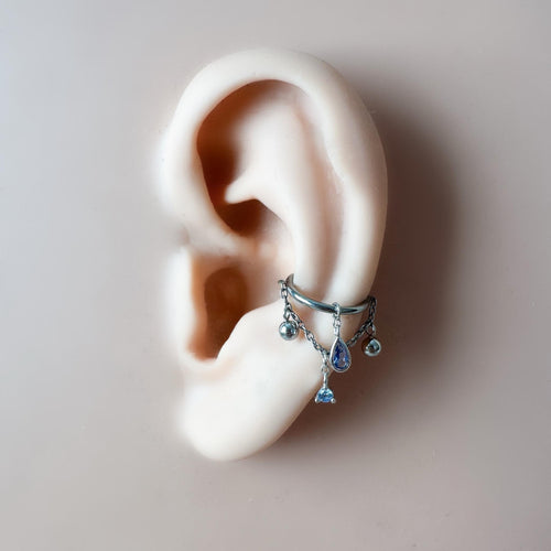 14g 16g 18g 6mm-12mm Dainty Selene Dusty Blue Single Chain Conch Piercing, conch earring, chain piercing, helix hoop, Surgical Steel Clicker