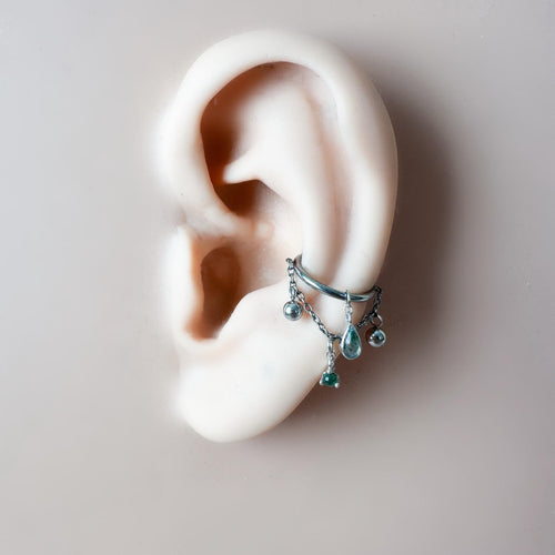 14g 16g 18g 6mm-12mm Dainty Selene Moss Agate Single Chain Conch Piercing, conch earring, chain piercing, helix hoop, Surgical Steel Clicker