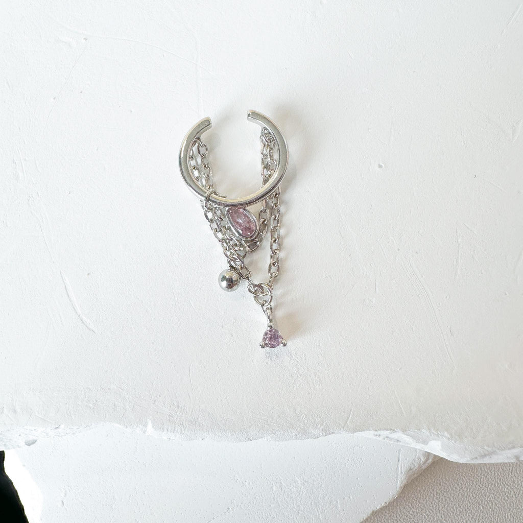 Non Piercing Ear Cuff Dainty Selene Dusty Pink Double Chain Helix Piercing, conch earring, chain piercing, helix hoop, clip on earring