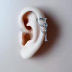 Non Piercing Ear Cuff Dainty Selene Dusty Pink Double Chain Helix Piercing, conch earring, chain piercing, helix hoop, clip on earring