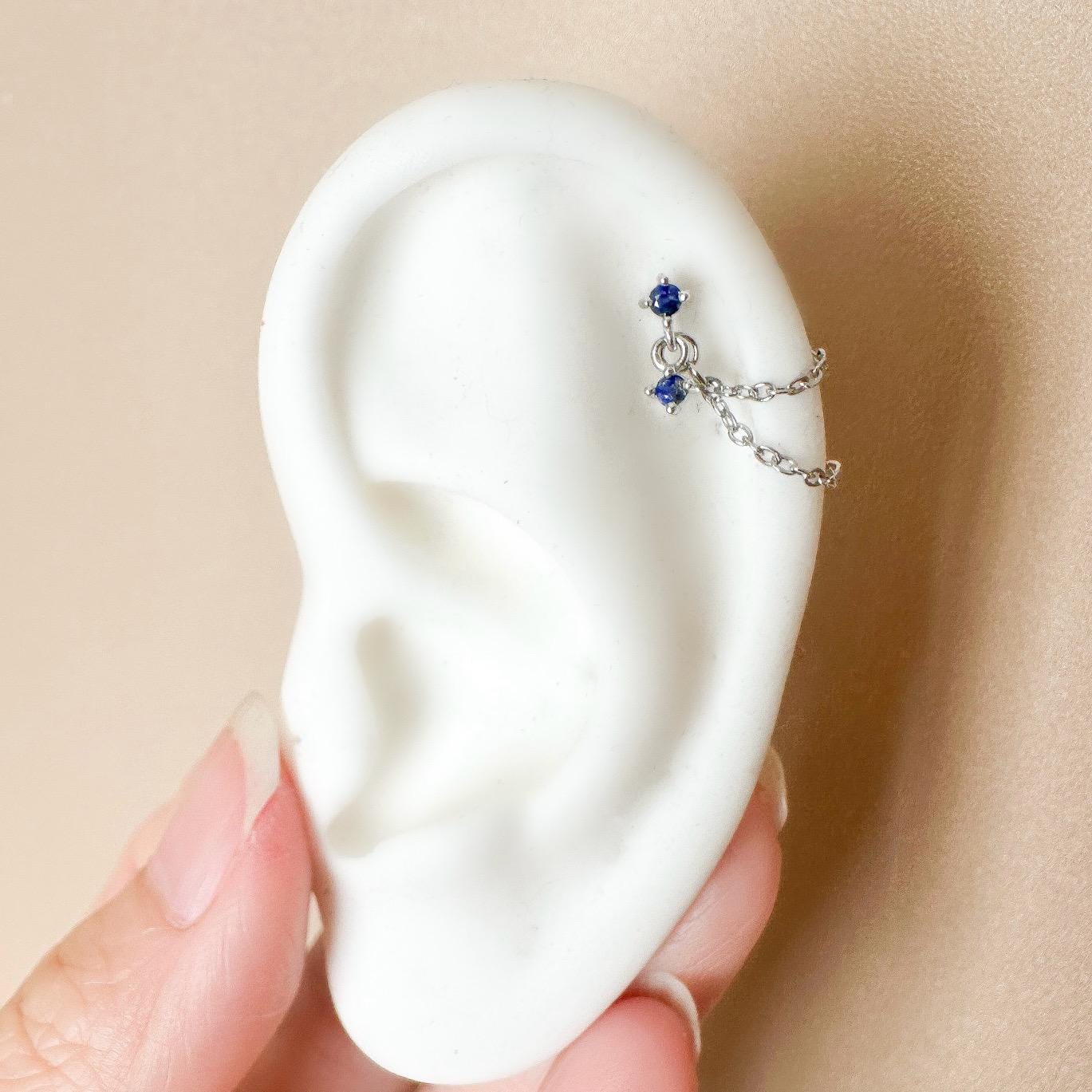 Dainty Double Chain Lapis Blue Helix Piercing, cartilage piercing, hoop huggies, body piercing, chain earrings, helix hoops, minimalist