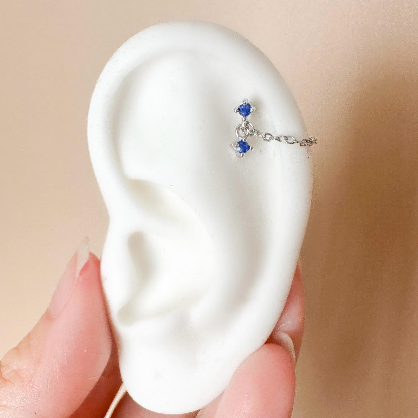 Dainty Singe Chain Lapis Blue Helix Piercing, cartilage piercing, hoop huggies, body piercing, chain earrings, helix hoops, minimalist