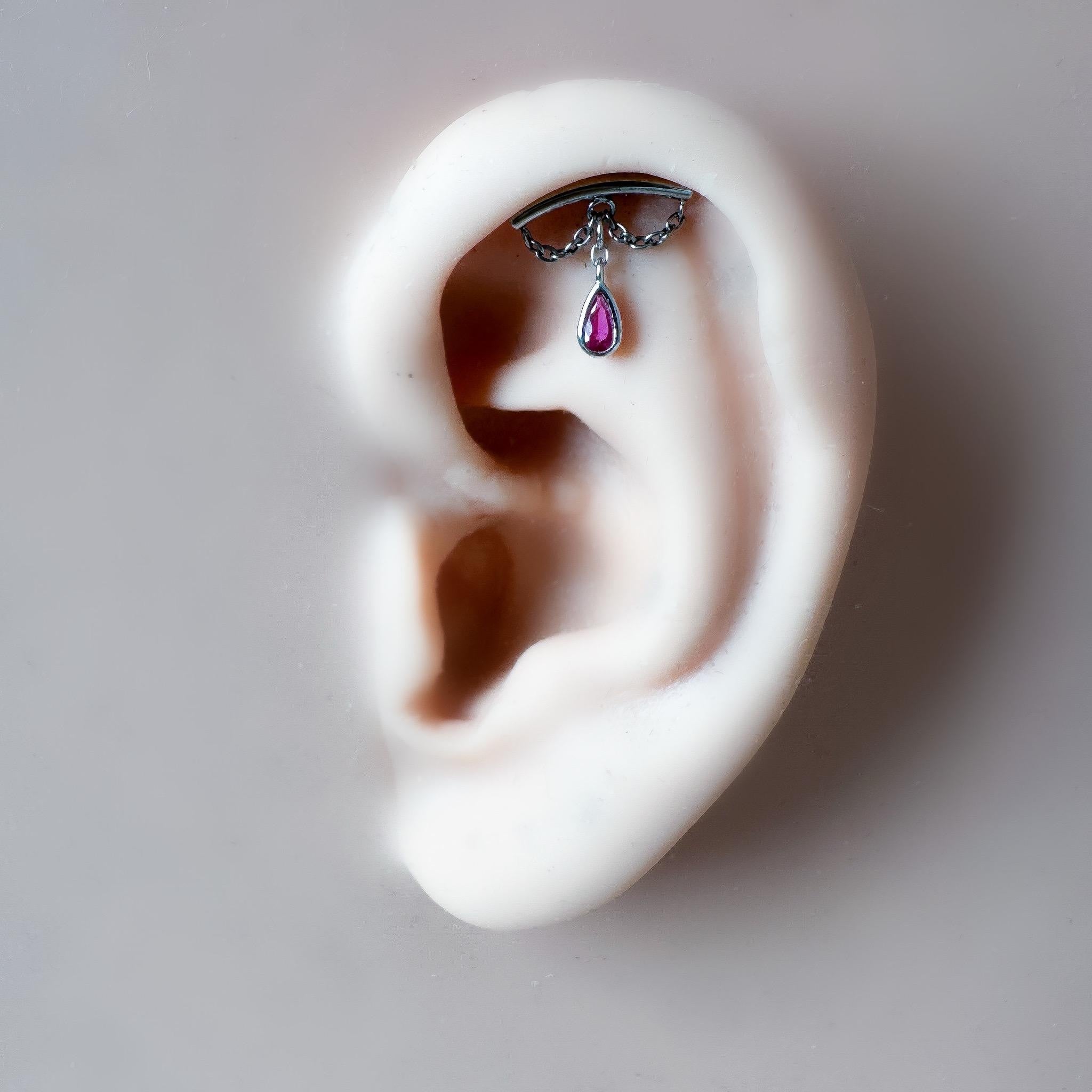 Dainty Hidden Helix Piercing 16g Titanium Camellia Pink Ruby CZ flat piercing, helix labret, cartilage piercing, chain piercing 6mm 7mm 8mm