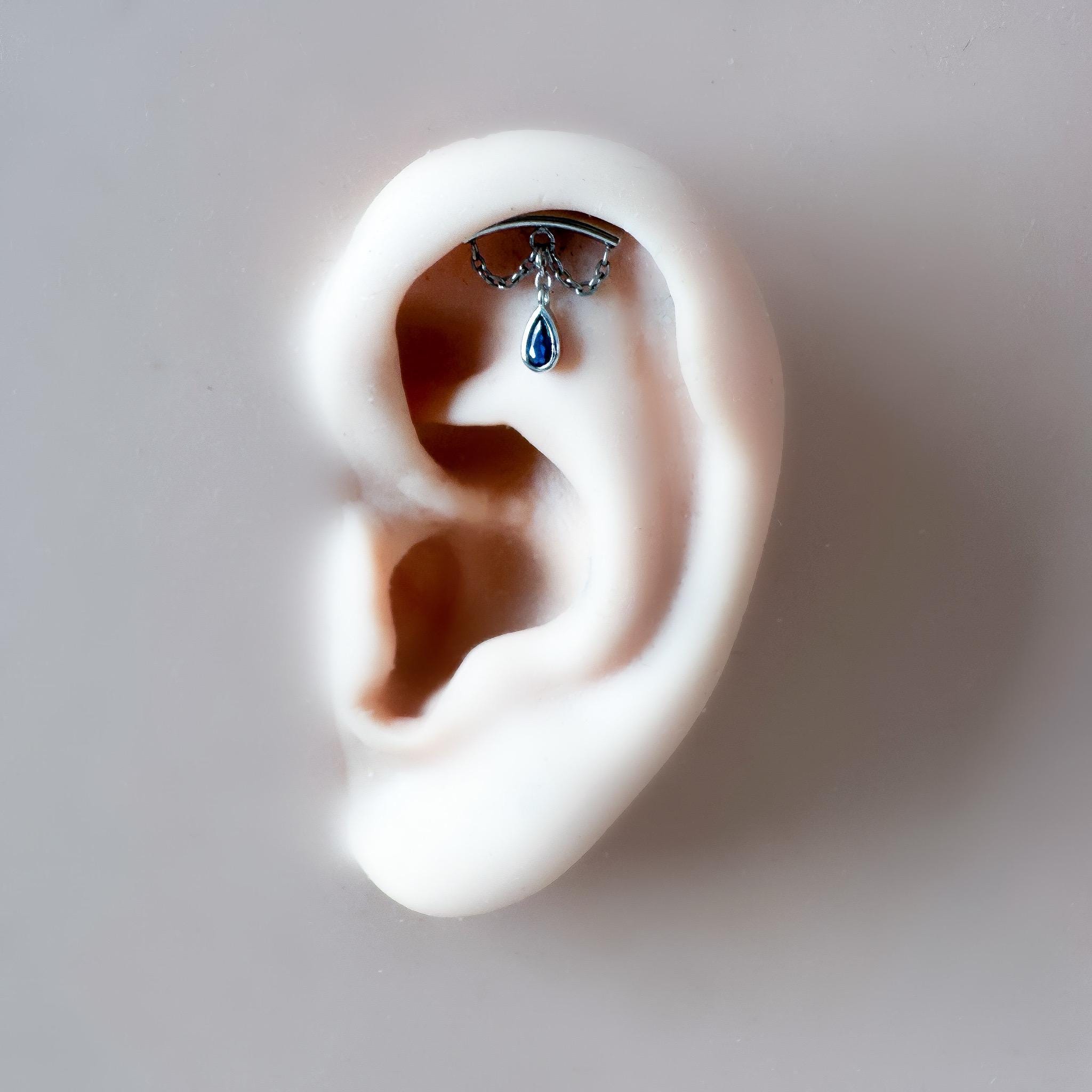 Dainty Hidden Helix Piercing 16g Titanium Camellia Dusty Blue flat piercing, helix labret, cartilage piercing, chain piercing 6mm 7mm 8mm