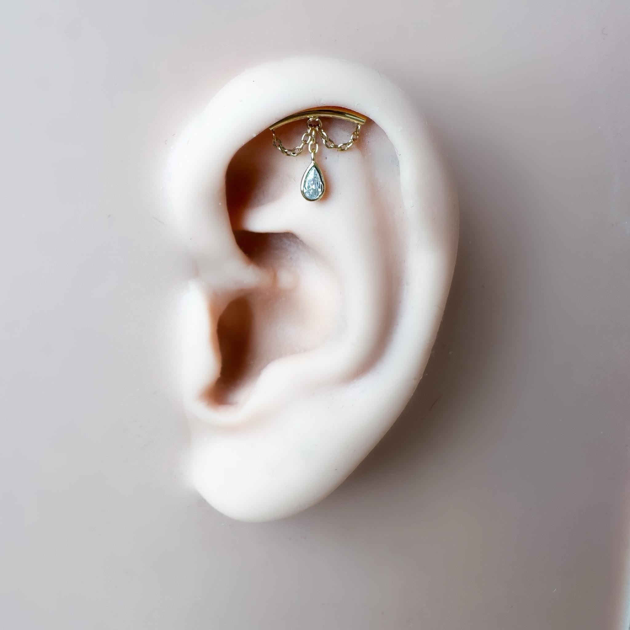 Dainty Hidden Helix Piercing 16g Titanium Camellia Moss Agate flat piercing, helix labret, cartilage piercing, chain piercing 6mm 7mm 8mm