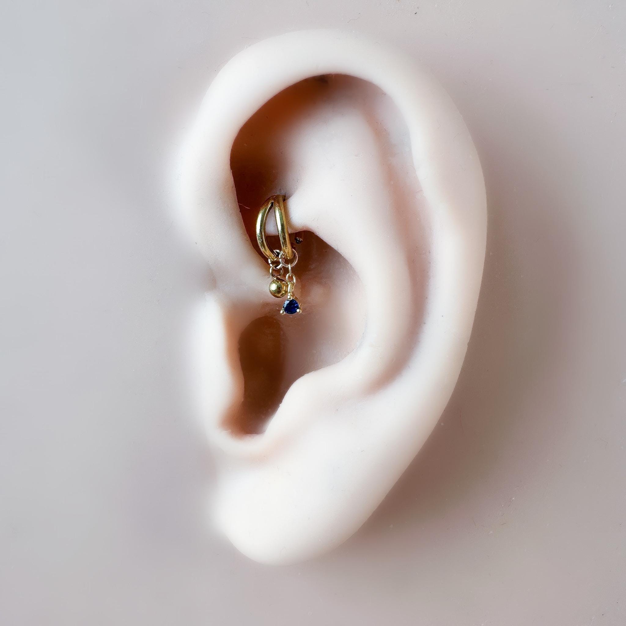 16g 18g 6mm 8mm Dainty Double Hoop Diamond CZ Dangle Charm, Titanium Rook Piercing Hoop, hoop huggies, cartilage piercing, helix hoop charm