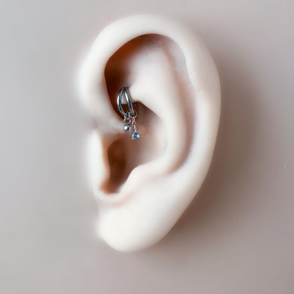 16g 18g 6mm 8mm Dainty Double Hoop Dusty Pink CZ Dangle Charm, Titanium Rook Piercing Hoop, hoop huggies, cartilage piercing, helix charm