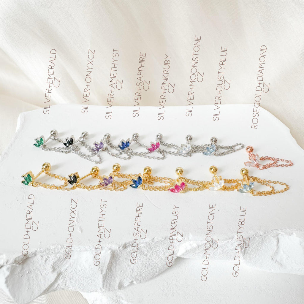 Dainty Double Chain Helix Piercing Diamond CZ, cartilage piercing, hoop huggies, body piercing, chain earrings, helix hoops, minimalist