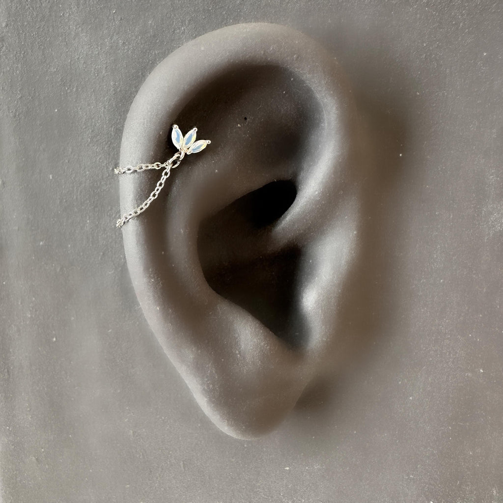 Dainty Double Chain Moonstone CZ Helix Piercing, cartilage piercing, hoop huggies, body piercing, chain earrings, helix hoops, minimalist