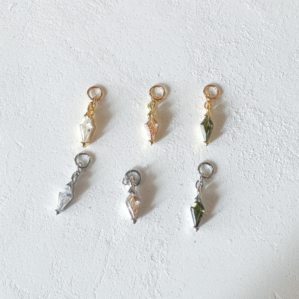 18kt Gold Plated Dainty Moss Agate Kite Charm Chain Dangle Helix Hoop Charm, earring charms, Titanium Hoops, cartilage piercing