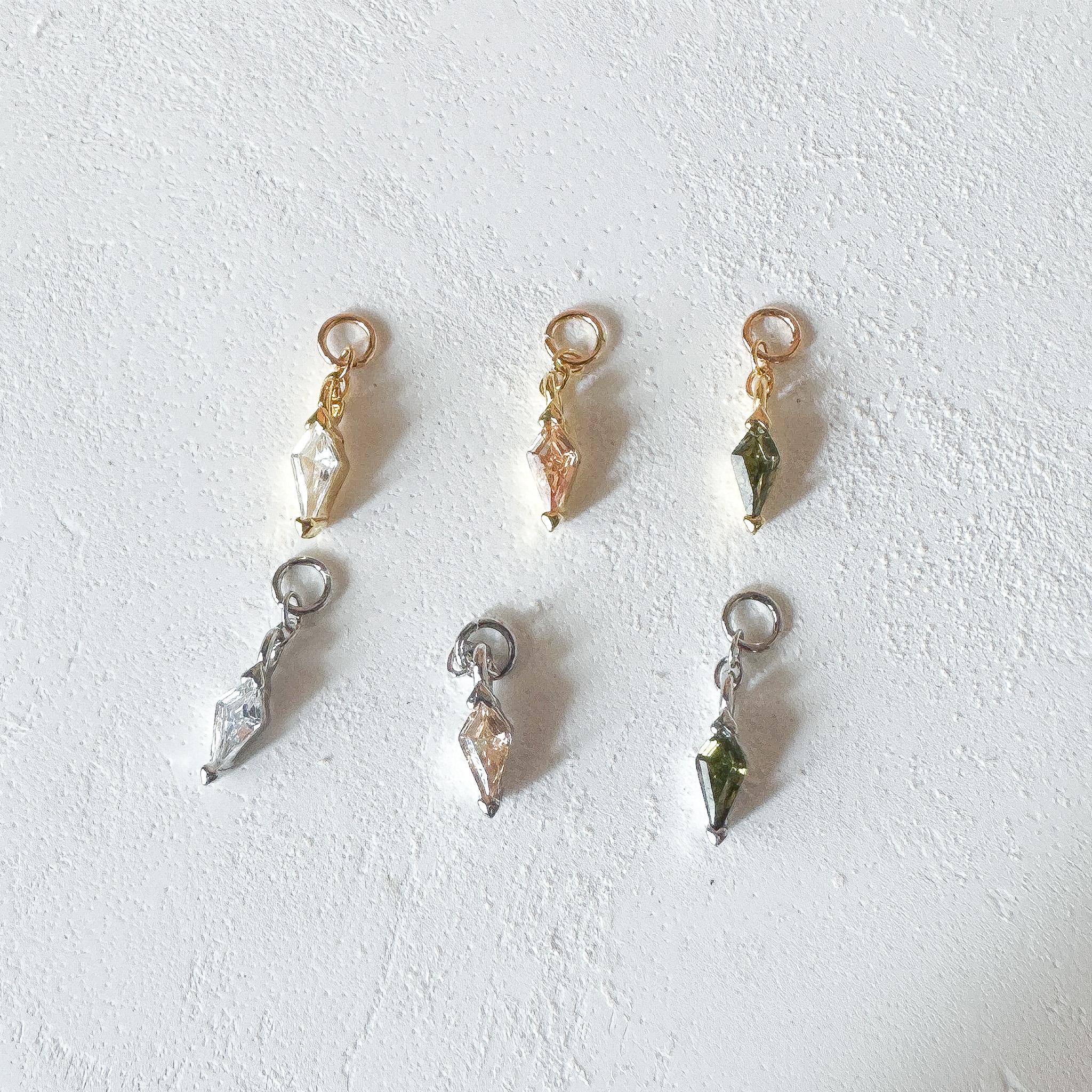 18kt Gold Plated Dainty Moss Agate Kite Charm Chain Dangle Helix Hoop Charm, earring charms, Titanium Hoops, cartilage piercing