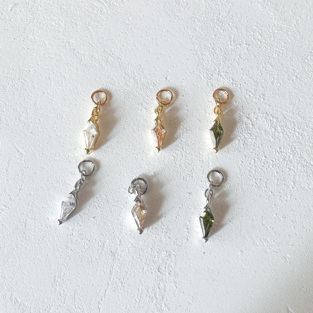 18kt Gold Plated Dainty Moss Agate Kite Charm Chain Dangle Helix Hoop Charm, earring charms, Titanium Hoops, cartilage piercing