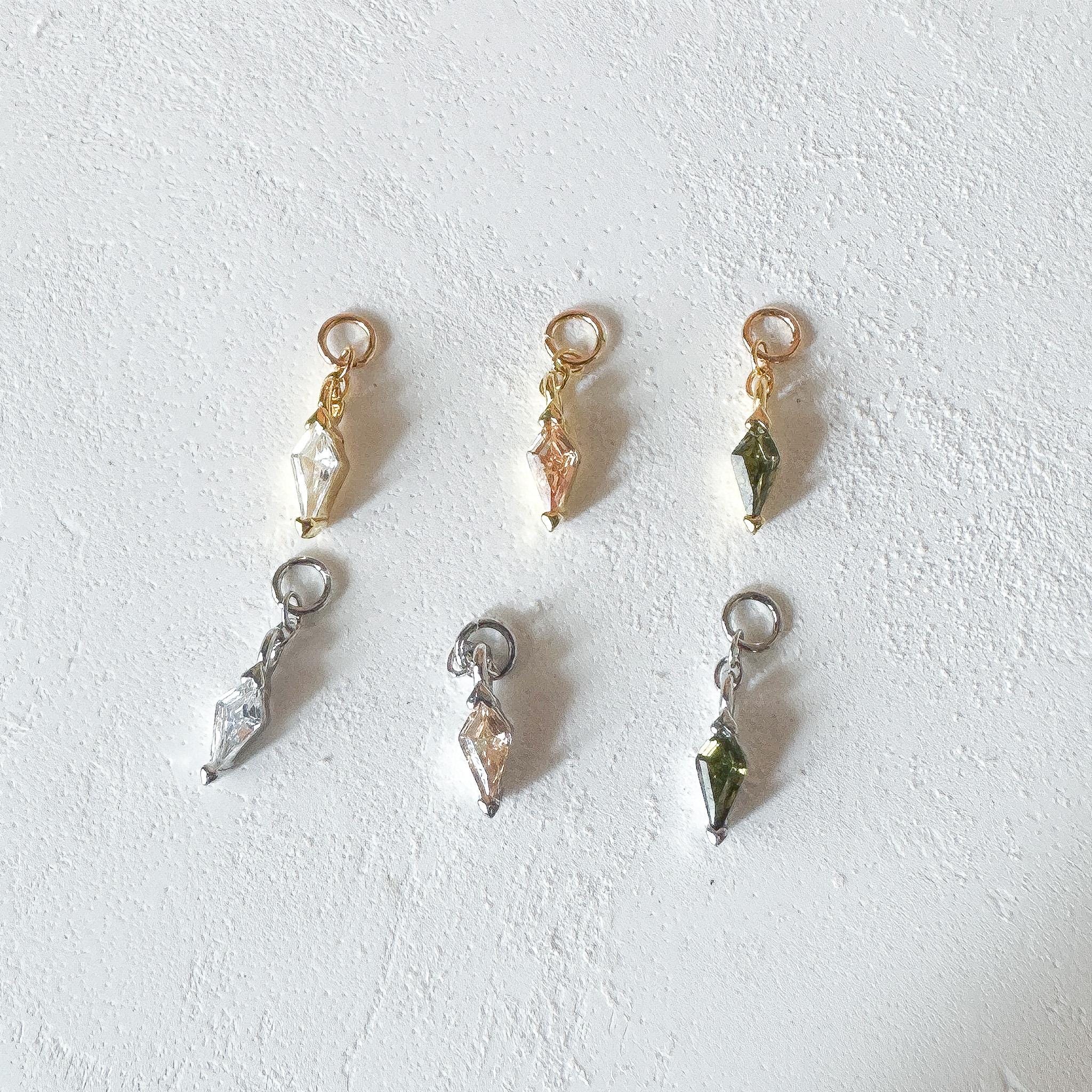 18kt Gold Plated Dainty Moss Agate Kite Charm Chain Dangle Helix Hoop Charm, earring charms, Titanium Hoops, cartilage piercing
