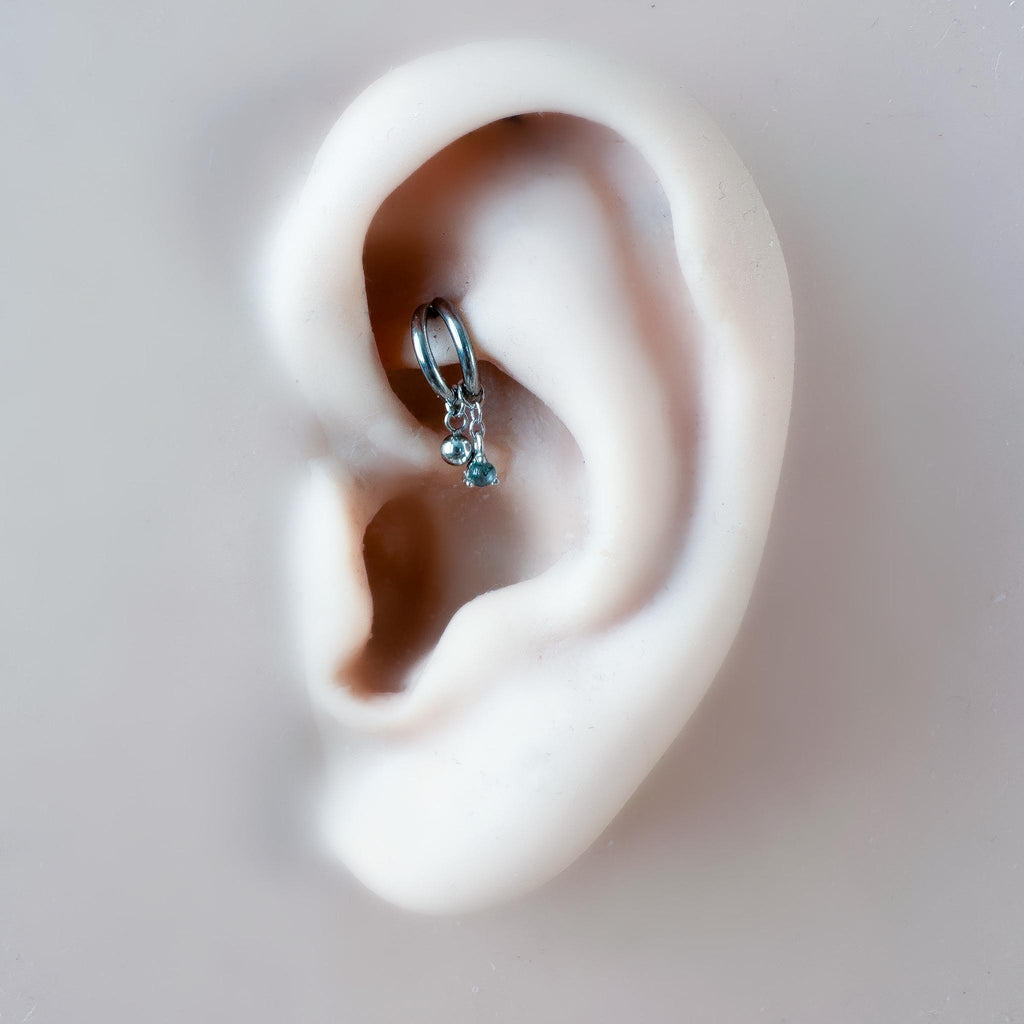 16g 6mm 8mm Dainty Double Hoop Opal CZ Dangle Charm, Titanium Rook Piercing Hoop, hoop huggies, cartilage piercing, helix hoop charm