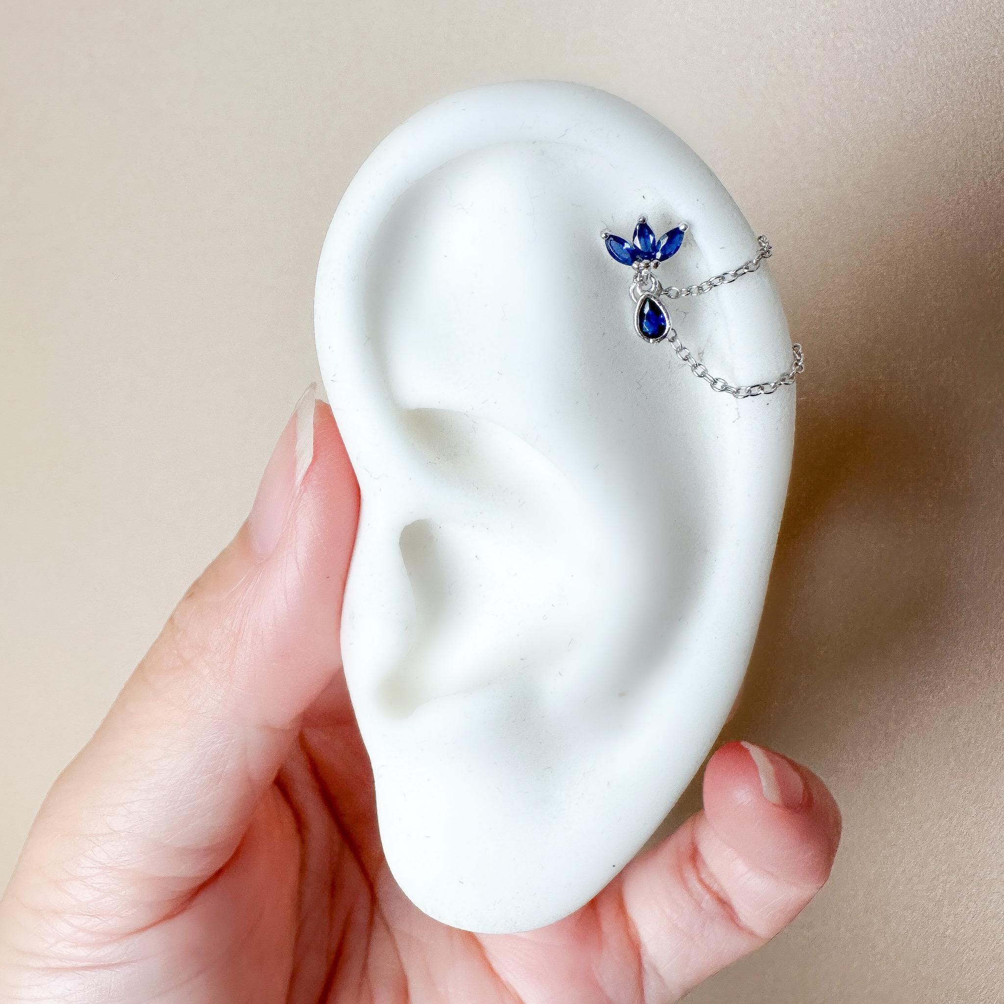 Dainty Double Chain Marquise and Pear Onyx CZ Helix Piercing, cartilage piercing, helix chain piercing, earring hoops, body piercing