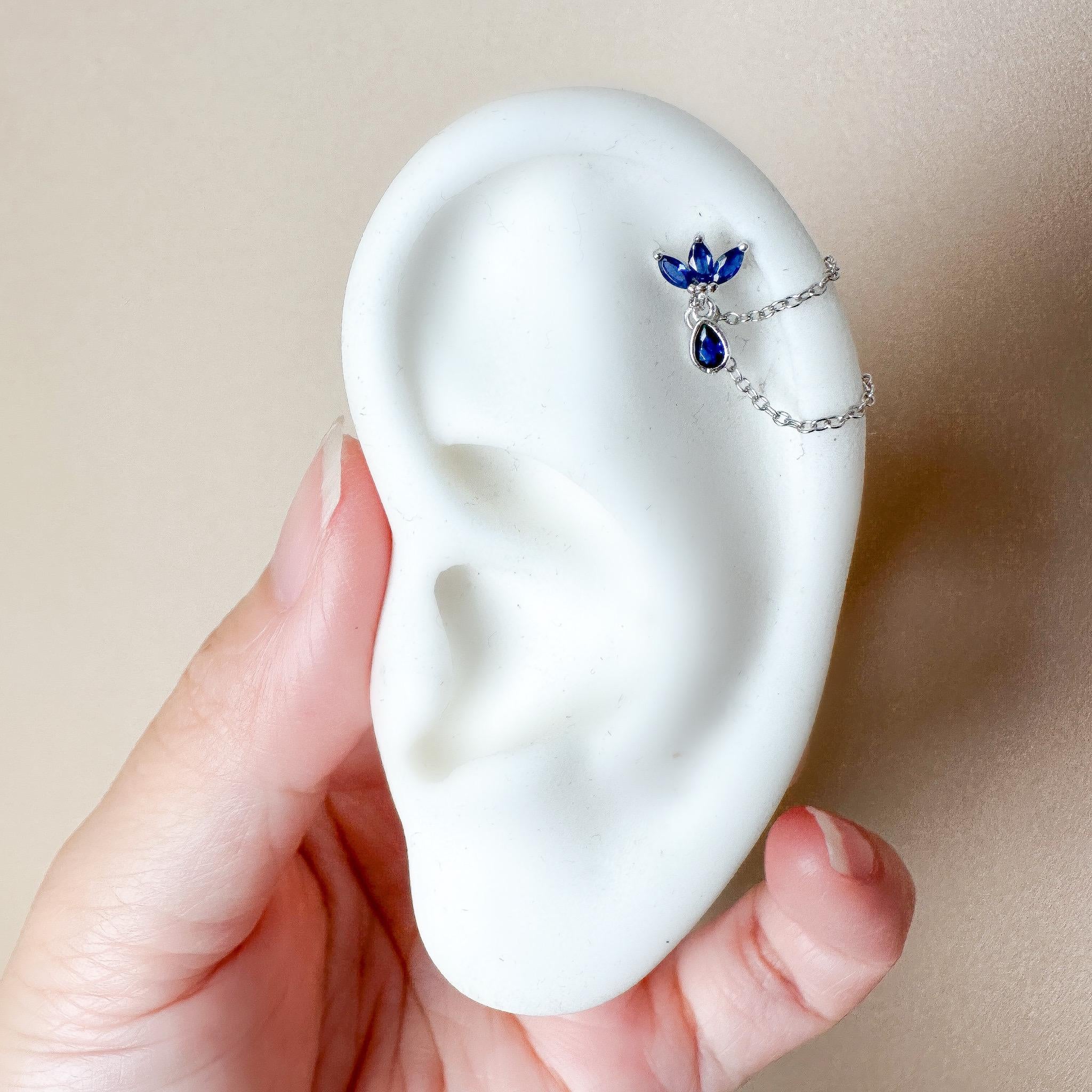 Dainty Double Chain Marquise and Pear Amethyst CZ Helix Piercing, cartilage piercing, helix chain piercing, earring hoops, body piercing