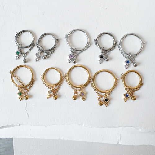 14g 16g 18g 6mm-12mm Amelia Ball Amethyst CZ Implant Grade Titanium Chain conch hoop, helix hoop, gold hoop, clicker hoop, Segment Ring