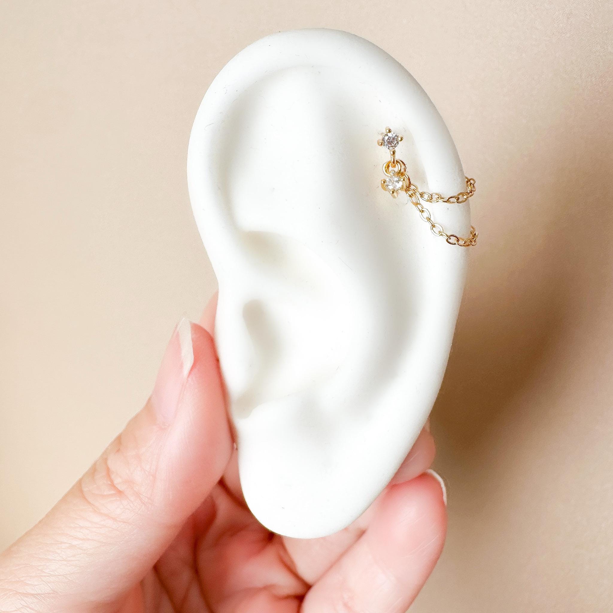 20g Dainty Double Chain Diamond CZ Helix Piercing, cartilage piercing, hoop huggies, body piercing, chain earrings, helix hoops, minimalist