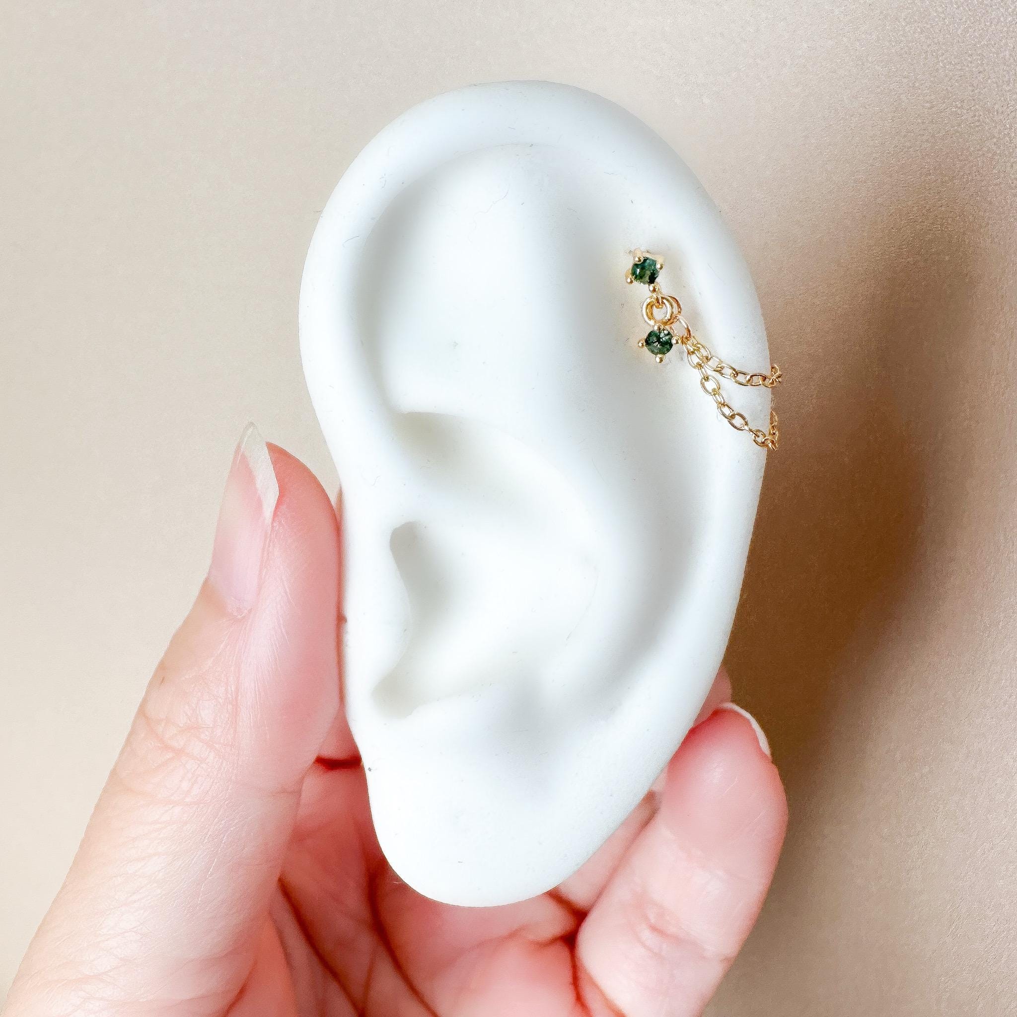 20g Dainty Single Chain Moss Agate Helix Piercing, cartilage piercing, hoop huggies, body piercing, chain earrings, helix hoops, minimalist