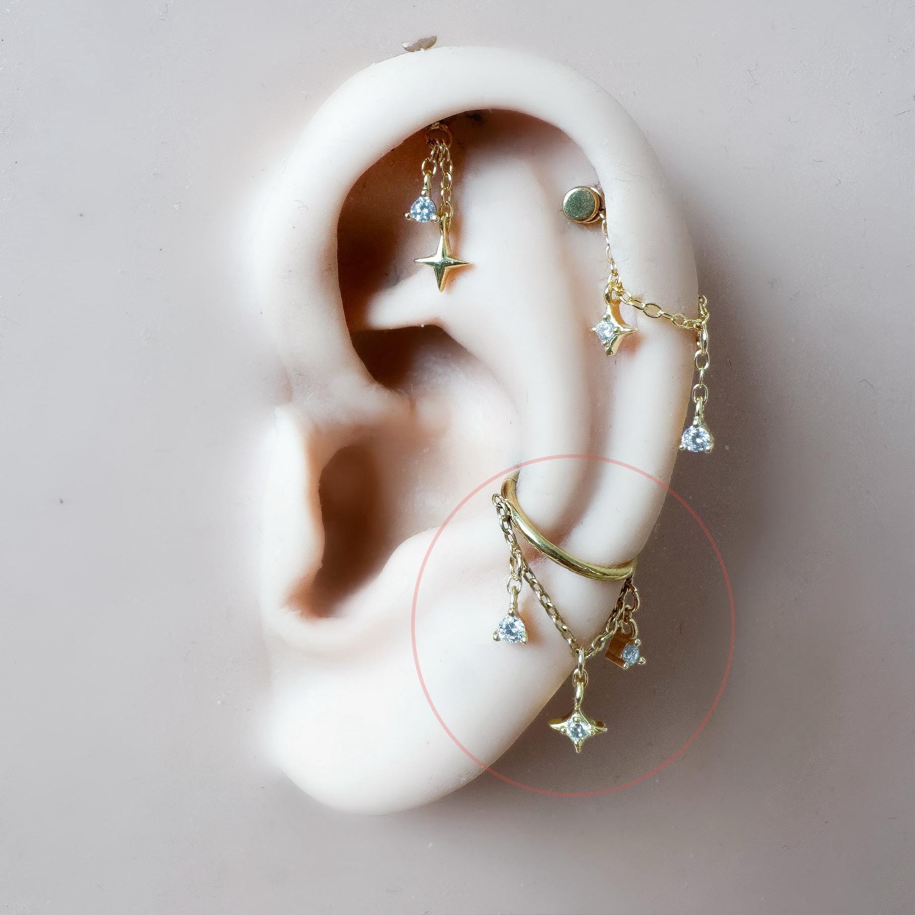 14g 16g 18g 6mm-12mm Star Moon Implant Grade Titanium Chain Gem Hoop conch, septum piercing , conch hoop, gold hoop, helix hoop