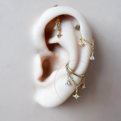 14g 16g 18g 6mm-12mm Star Moon Implant Grade Titanium Chain Gem Hoop conch, septum piercing , conch hoop, gold hoop, helix hoop