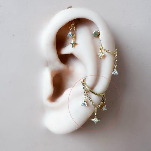 14g 16g 18g 6mm-12mm Star Moon Implant Grade Titanium Chain Gem Hoop conch, septum piercing , conch hoop, gold hoop, helix hoop