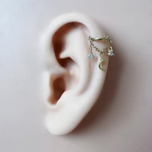 14g 16g 18g 6mm-12mm Star Moon Implant Grade Titanium Chain Gem Hoop conch, septum piercing , conch hoop, gold hoop, helix hoop