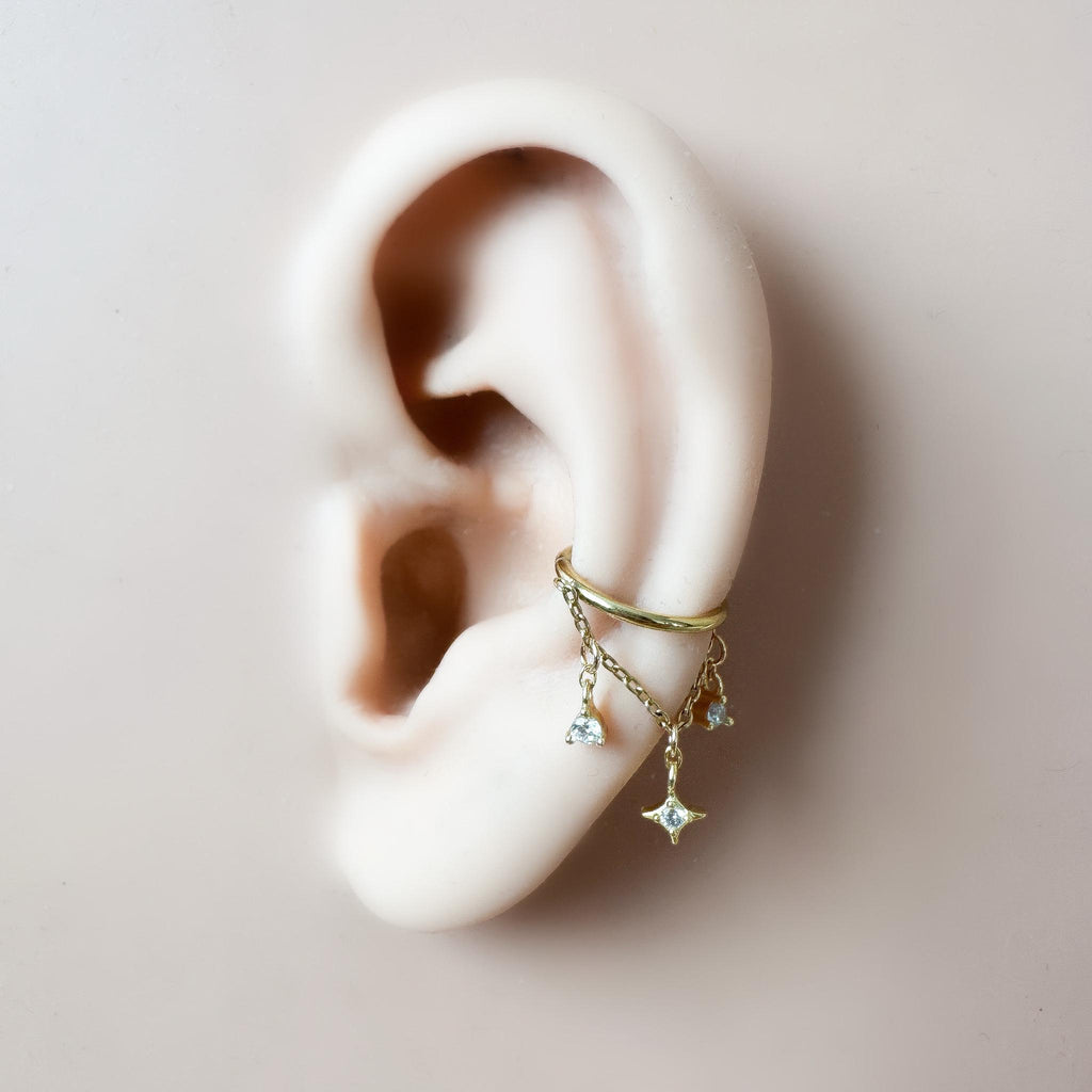 14g 16g 18g 6mm-12mm Star Moon Implant Grade Titanium Chain Gem Hoop conch, septum piercing , conch hoop, gold hoop, helix hoop