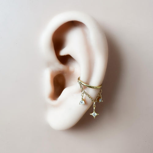14g 16g 18g 6mm-12mm Star Moon Implant Grade Titanium Chain Gem Hoop conch, septum piercing , conch hoop, gold hoop, helix hoop
