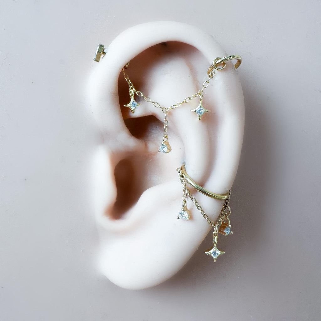 14g 16g 18g 6mm-12mm Star Moon Implant Grade Titanium Chain Gem Hoop conch, septum piercing , conch hoop, gold hoop, helix hoop