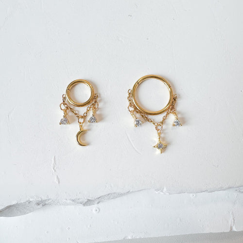 14g 16g 18g 6mm-12mm Star Moon Implant Grade Titanium Chain Gem Hoop conch, septum piercing , conch hoop, gold hoop, helix hoop