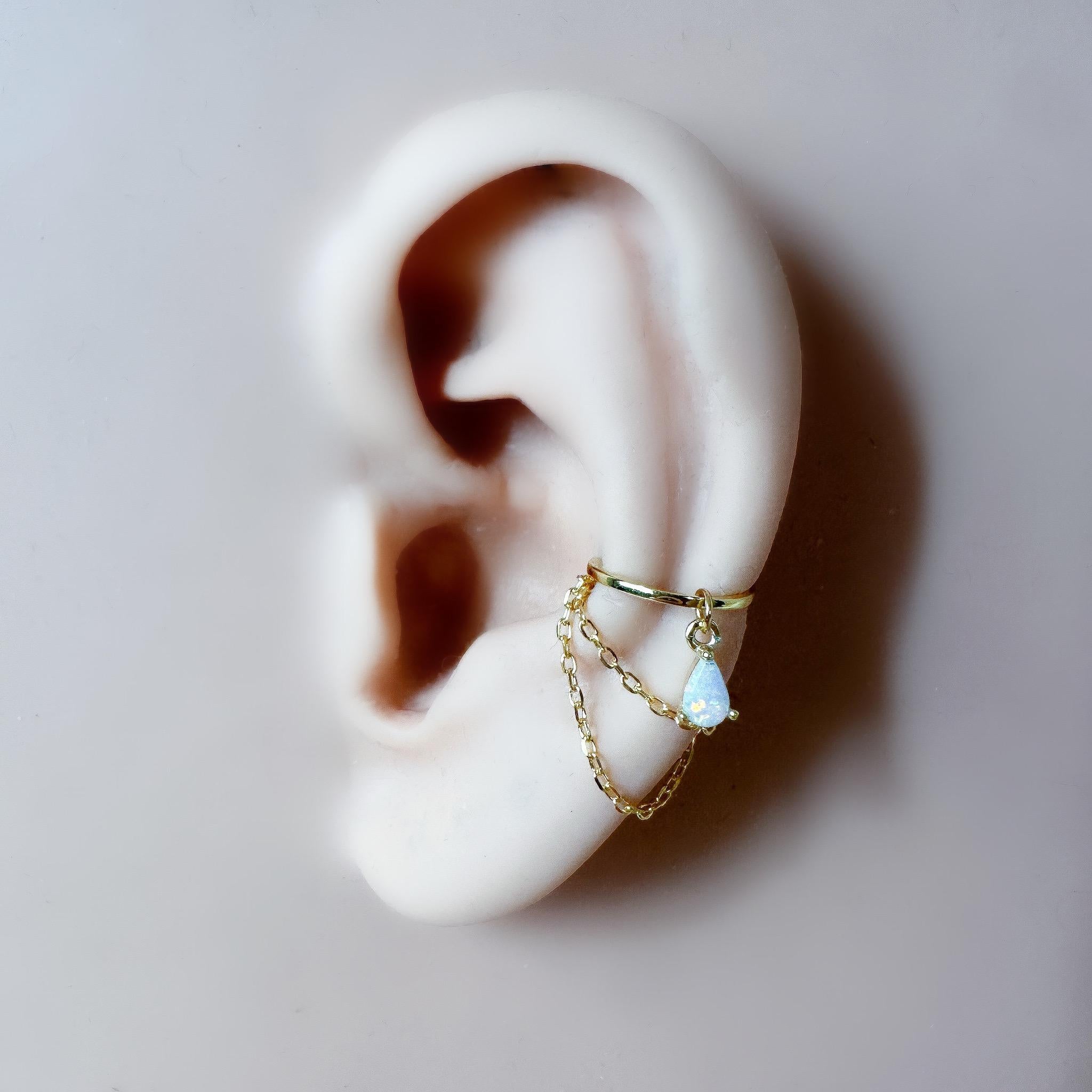 Non Piercing Clip On Ear Cuff Dainty Amethyst CZ Teardrop Double Chain Helix Piercing, cartilage piercing, conch hoops, conch clip on