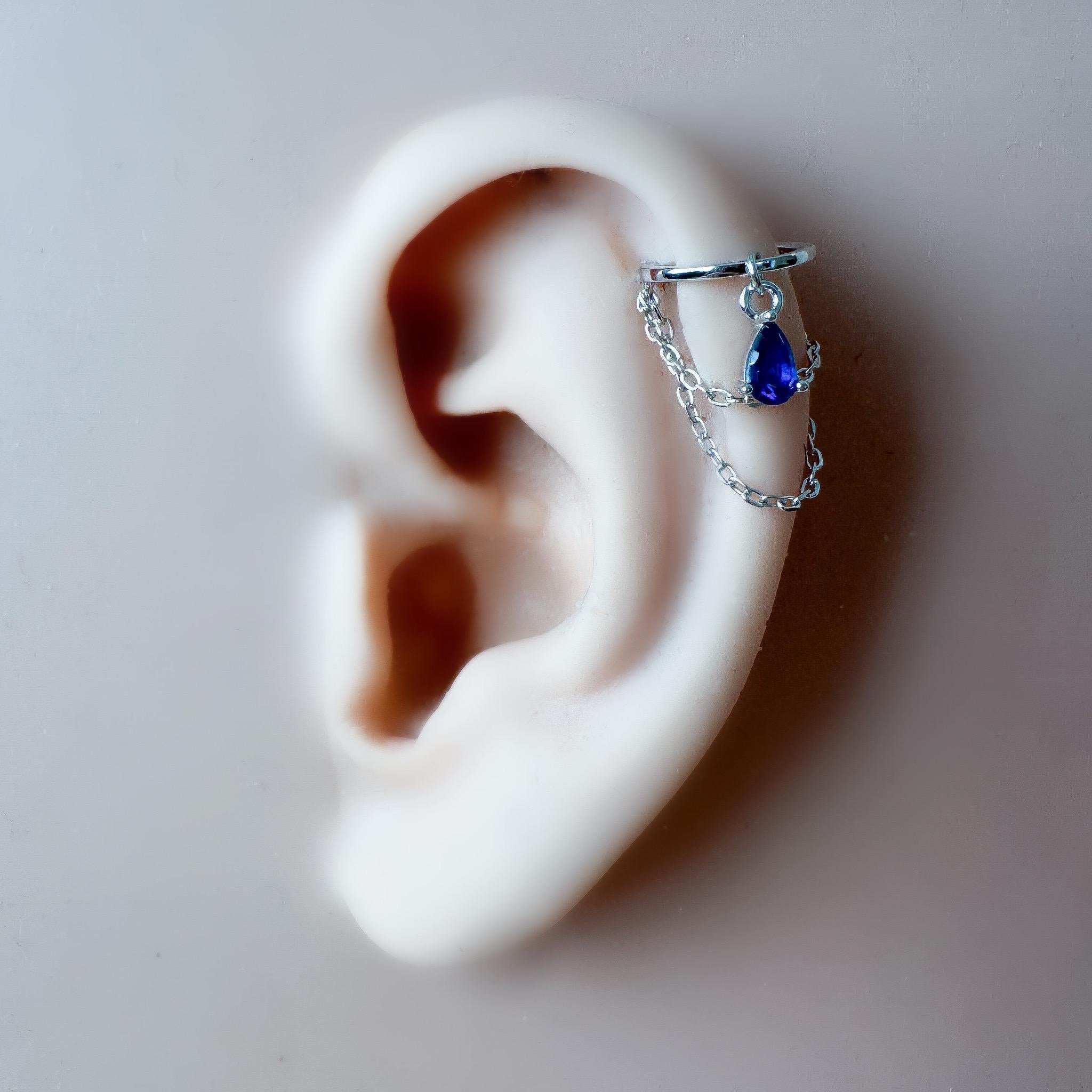 Non Piercing Clip On Ear Cuff Dainty Amethyst CZ Teardrop Double Chain Helix Piercing, cartilage piercing, conch hoops, conch clip on