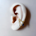 Non Piercing Clip On Ear Cuff Dainty Sapphire CZ Teardrop Double Chain Helix Piercing, cartilage piercing, conch hoops, conch clip on