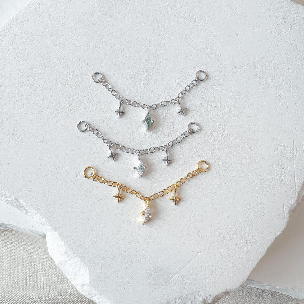 Dainty Industrial Barbell Diamond CZ Star Diamond CZ Chain (only) for Piercing, Helix Chain Piercing, Earring Chain, Conch Chain Piercing