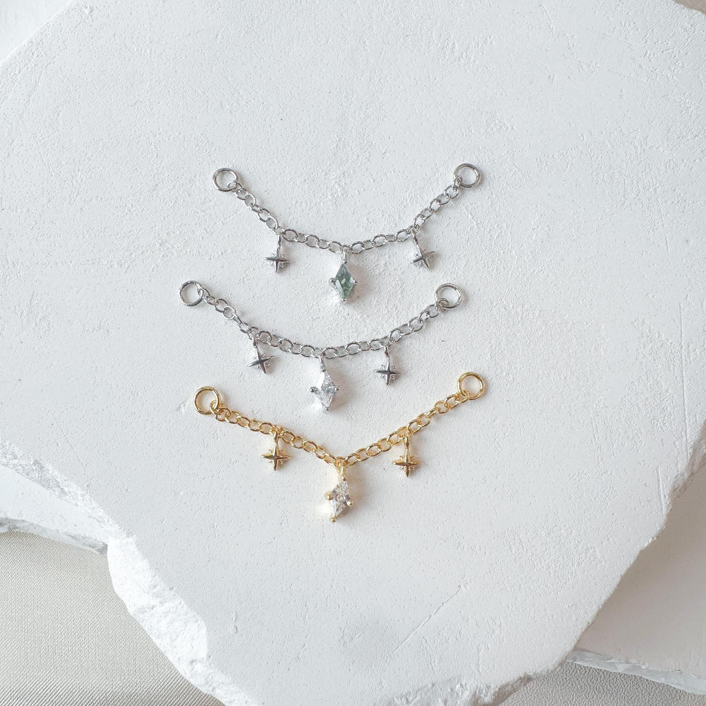 Dainty Industrial Barbell Diamond CZ Star Diamond CZ Chain (only) for Piercing, Helix Chain Piercing, Earring Chain, Conch Chain Piercing