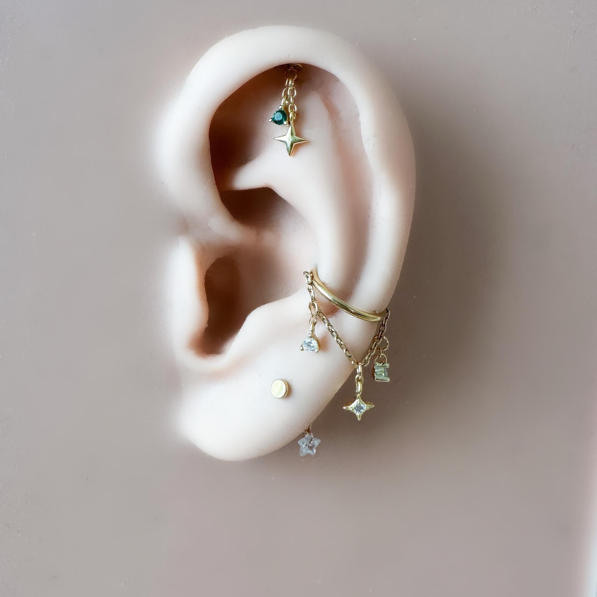 Dainty Dainty Star and CZ F136 Titanium 16G 18g Push Pin Flat Back Vertical Helix Piercing, Vertical rook piercing, hidden rook, flat pierce