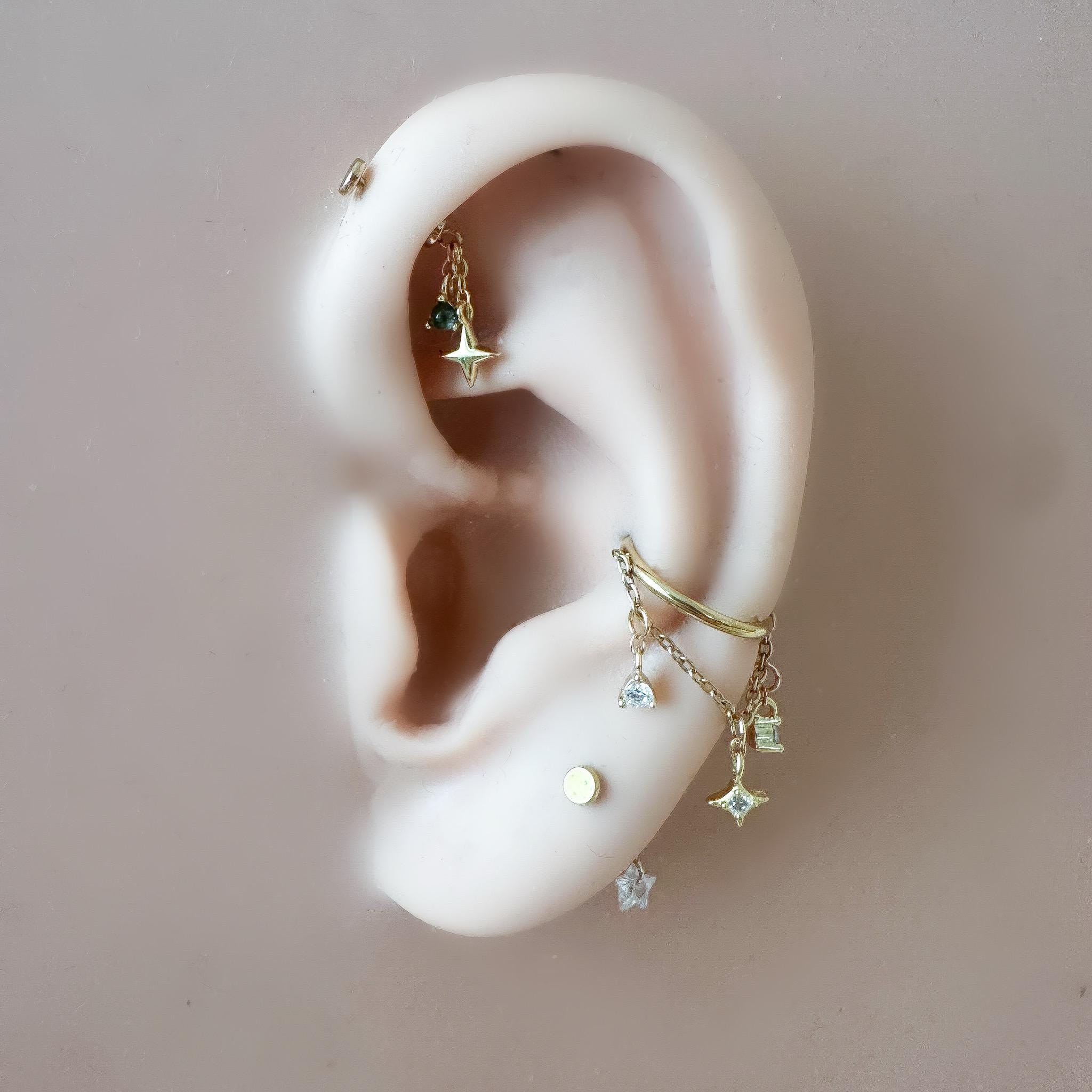 Dainty Dainty Star and CZ F136 Titanium 16G 18g Push Pin Flat Back Vertical Helix Piercing, Vertical rook piercing, hidden rook, flat pierce