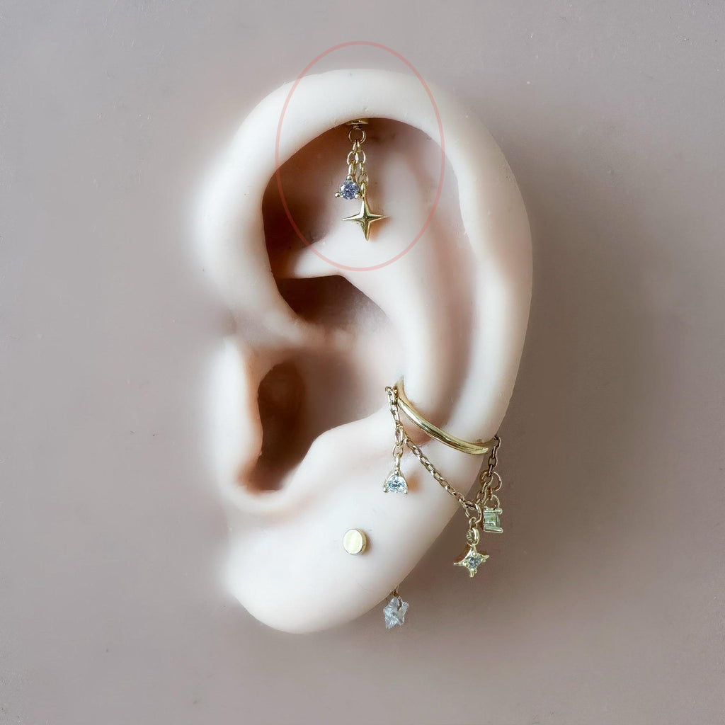 Dainty Dainty Star and CZ F136 Titanium 16G 18g Push Pin Flat Back Vertical Helix Piercing, Vertical rook piercing, hidden rook, flat pierce