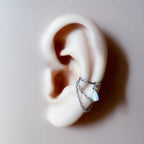 Non Piercing Clip On Ear Cuff Dainty Pink Ruby CZ Teardrop Double Chain Helix Piercing, cartilage piercing, conch hoops, conch clip on