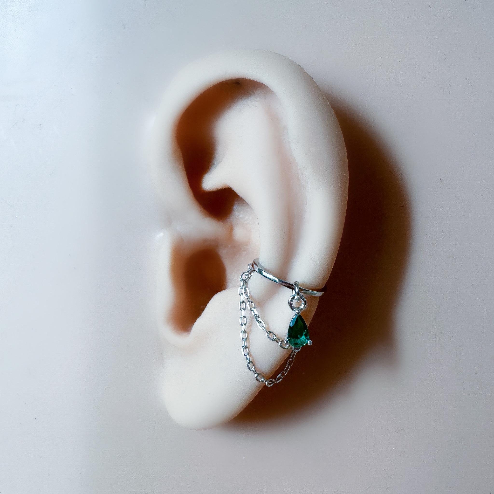 Non Piercing Clip On Ear Cuff Dainty Diamond CZ Teardrop Double Chain Helix Piercing, cartilage piercing, conch hoops, conch clip on