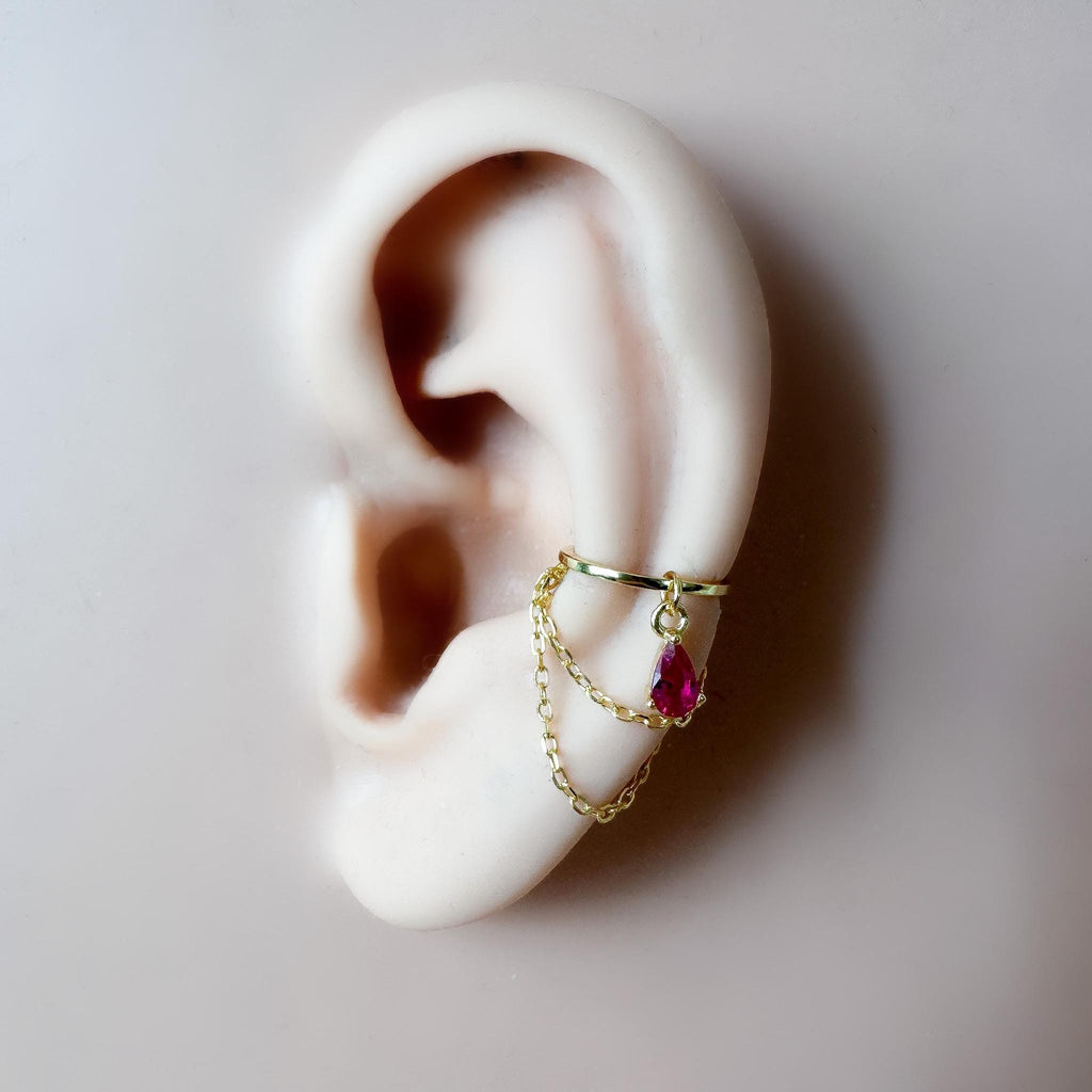 Non Piercing Clip On Ear Cuff Dainty Diamond CZ Teardrop Double Chain Helix Piercing, cartilage piercing, conch hoops, conch clip on