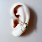 Non Piercing Clip On Ear Cuff Dainty Sapphire CZ Teardrop Double Chain Helix Piercing, cartilage piercing, conch hoops, conch clip on