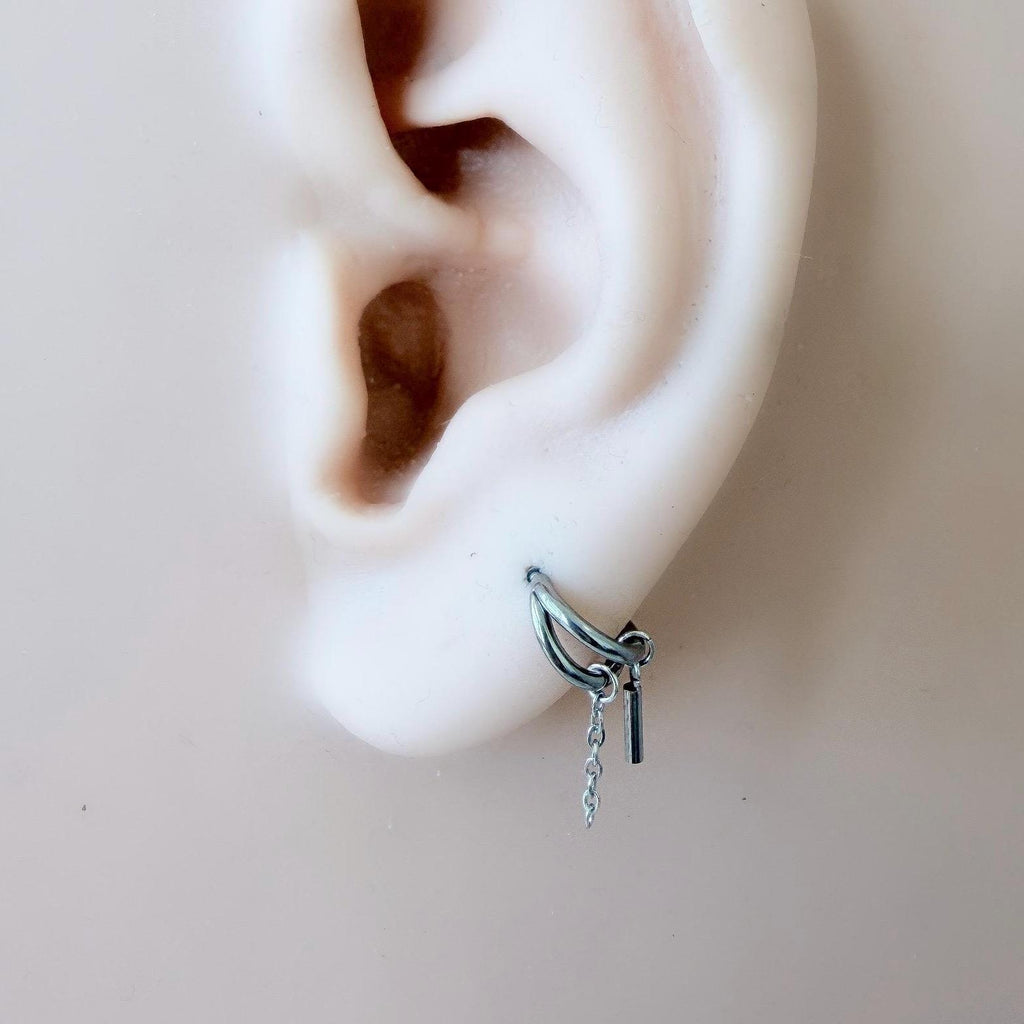 16g 18g 6mm 8mm Dainty Double Hoop Chain Ball Dangle Charm, Titanium Rook Piercing Hoop, hoop huggies, cartilage piercing, helix hoop charm