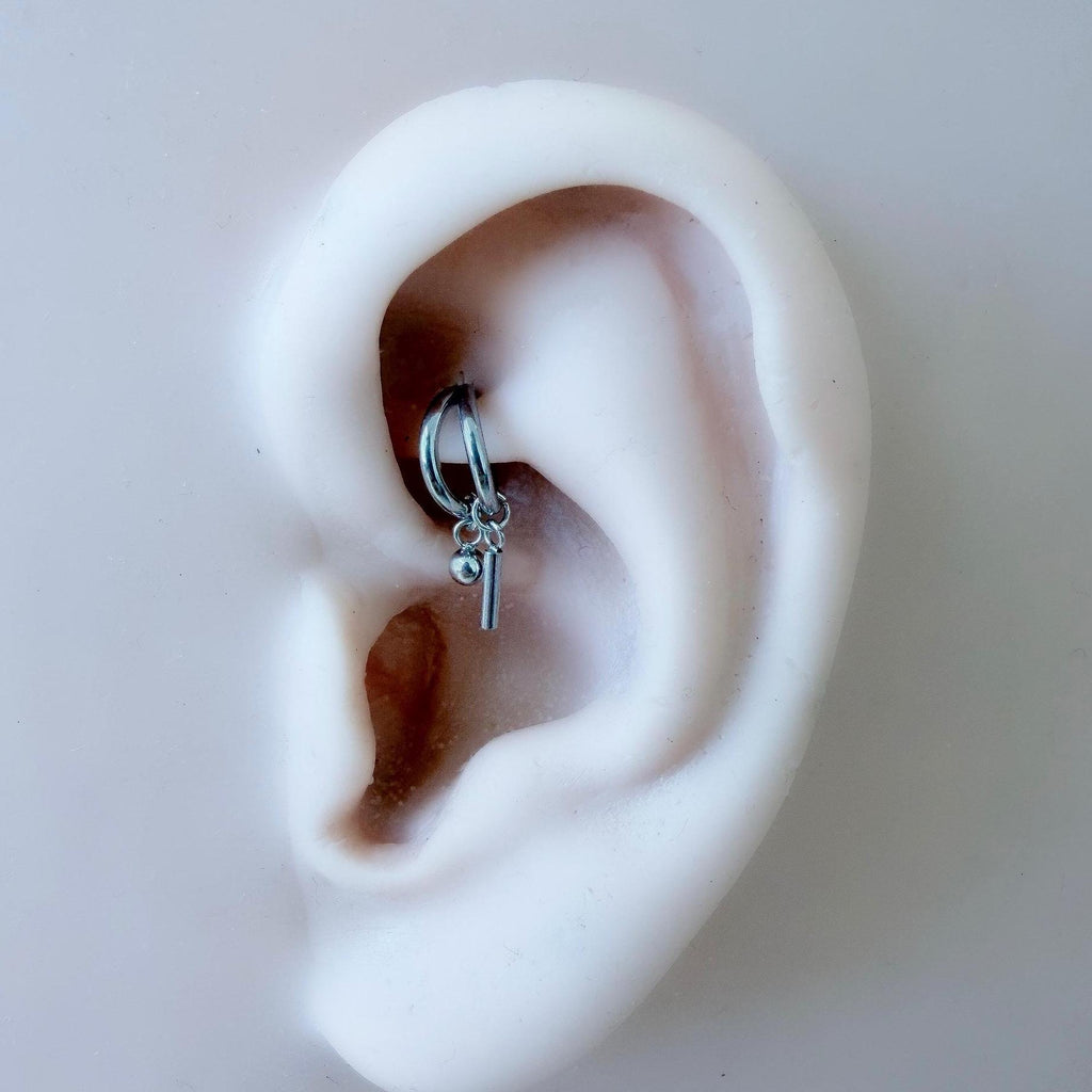 16g 18g 6mm 8mm Dainty Double Hoop Bar & Ball Dangle Charm, Titanium Rook Piercing Hoop, hoop huggies, cartilage piercing, helix hoop charm
