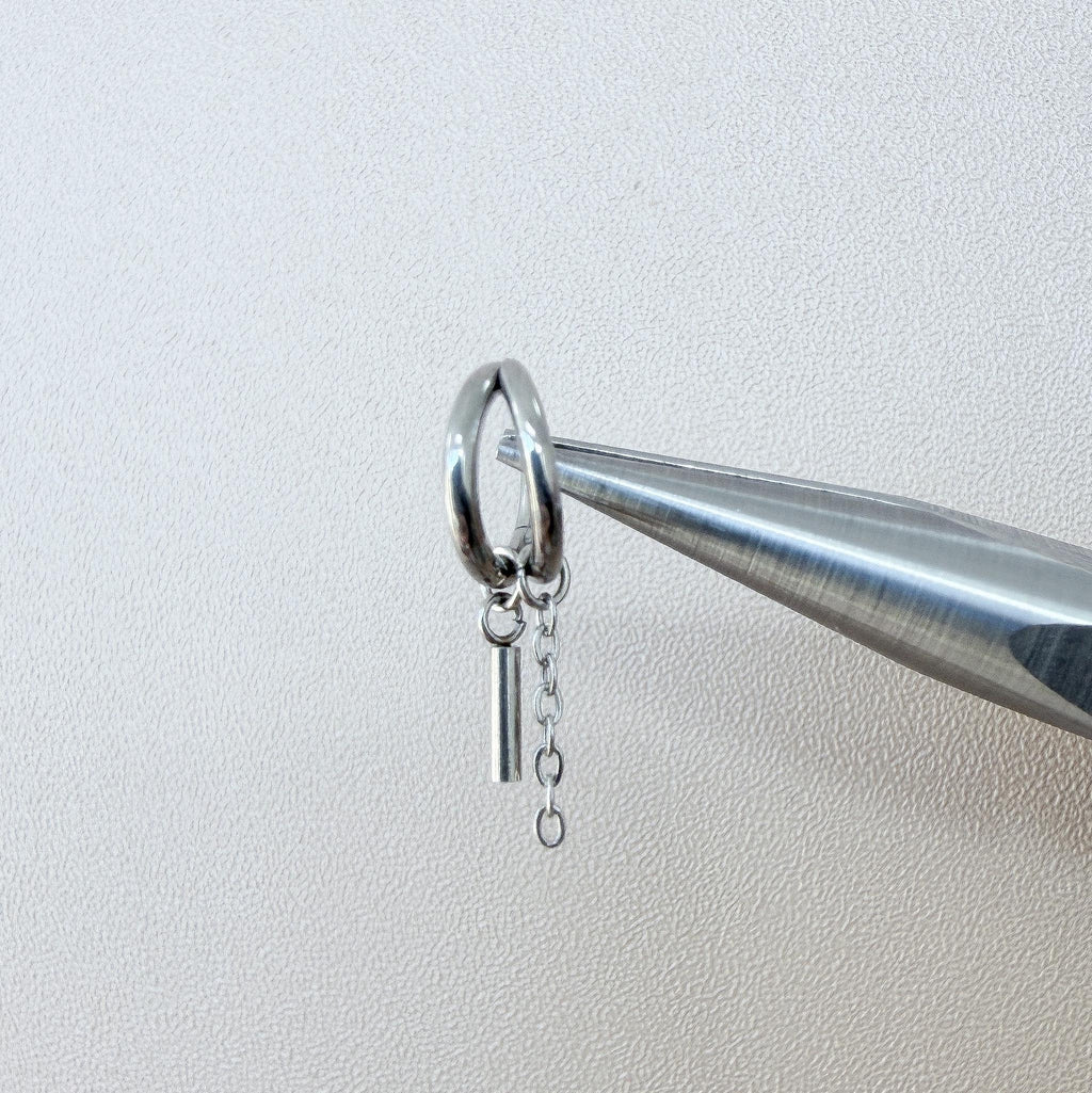 16g 18g 6mm 8mm Dainty Double Hoop Chain Ball Dangle Charm, Titanium Rook Piercing Hoop, hoop huggies, cartilage piercing, helix hoop charm