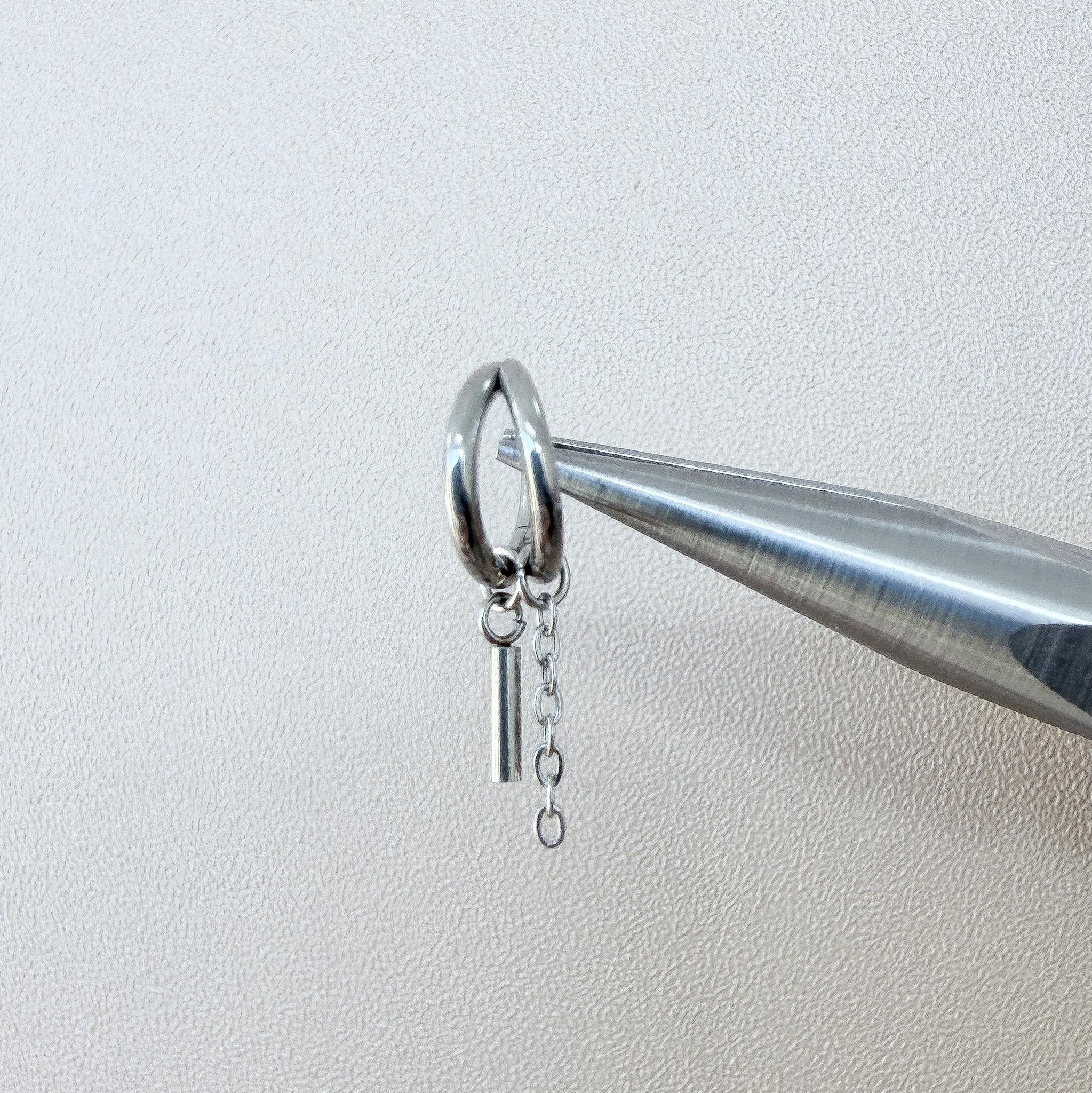 16g 18g 6mm 8mm Dainty Double Hoop Chain Ball Dangle Charm, Titanium Rook Piercing Hoop, hoop huggies, cartilage piercing, helix hoop charm