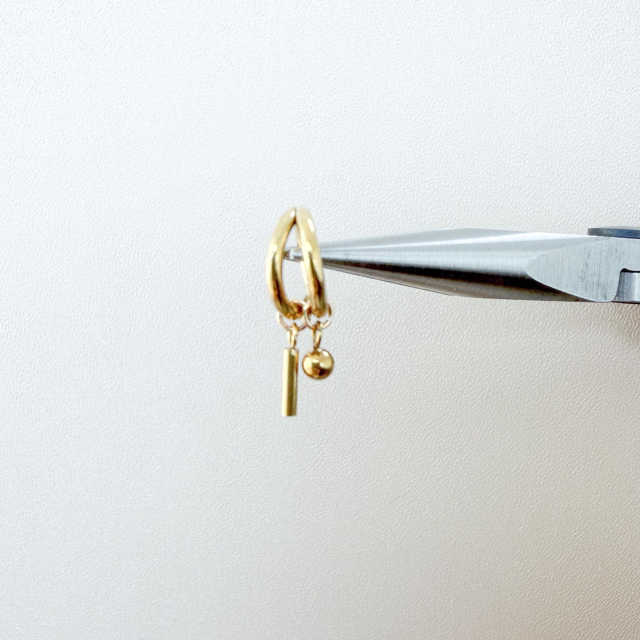 16g 18g 6mm 8mm Dainty Double Hoop Bar & Ball Dangle Charm, Titanium Rook Piercing Hoop, hoop huggies, cartilage piercing, helix hoop charm