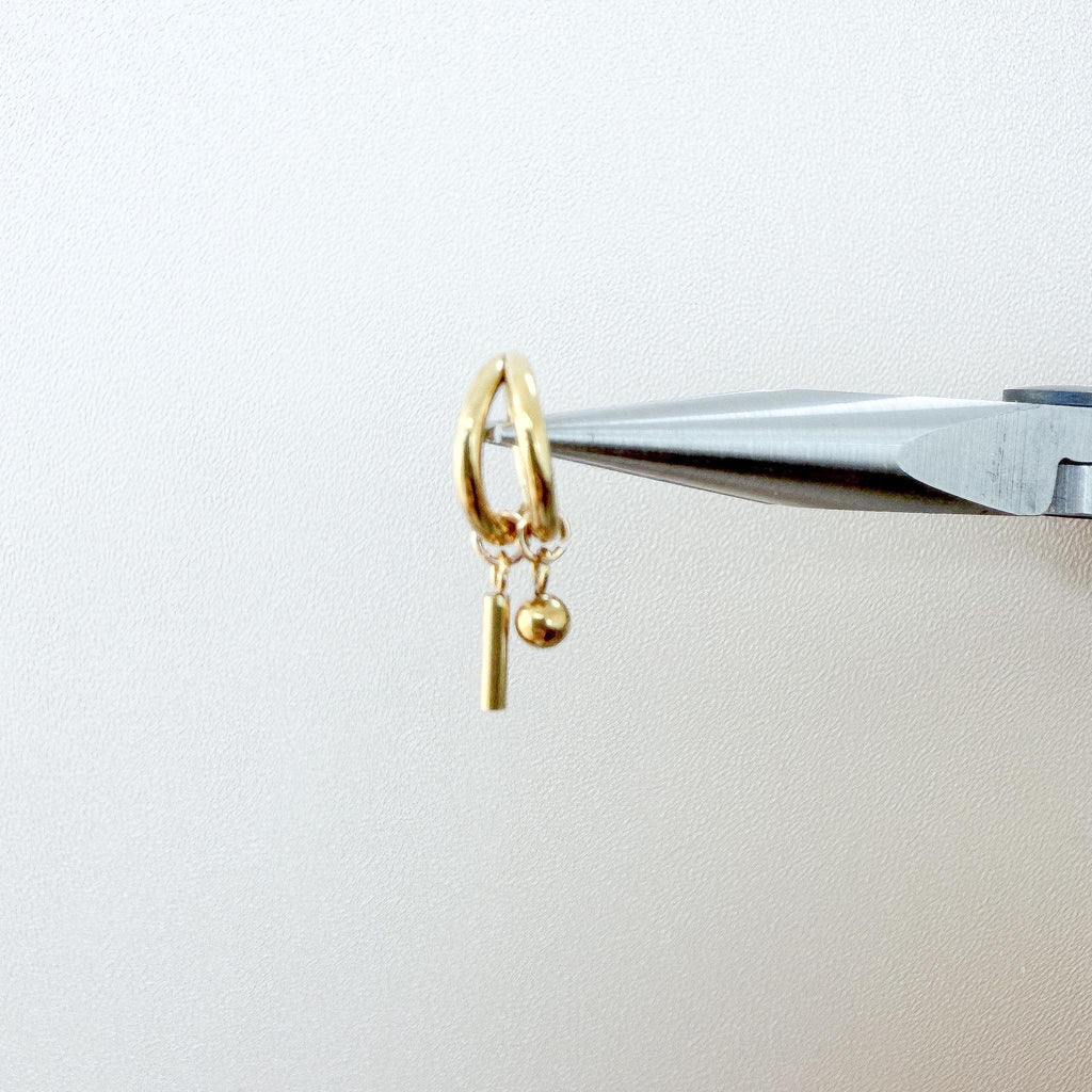 16g 18g 6mm 8mm Dainty Double Hoop Bar & Ball Dangle Charm, Titanium Rook Piercing Hoop, hoop huggies, cartilage piercing, helix hoop charm